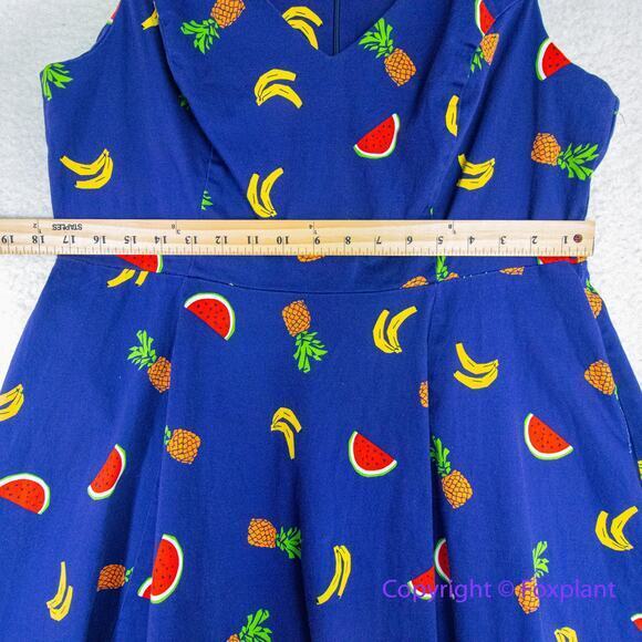 Eva Rose V-Neck Sleeveless Fit & Flare Mixed Fruit Print dress, fits like size L - Picture 5 of 12